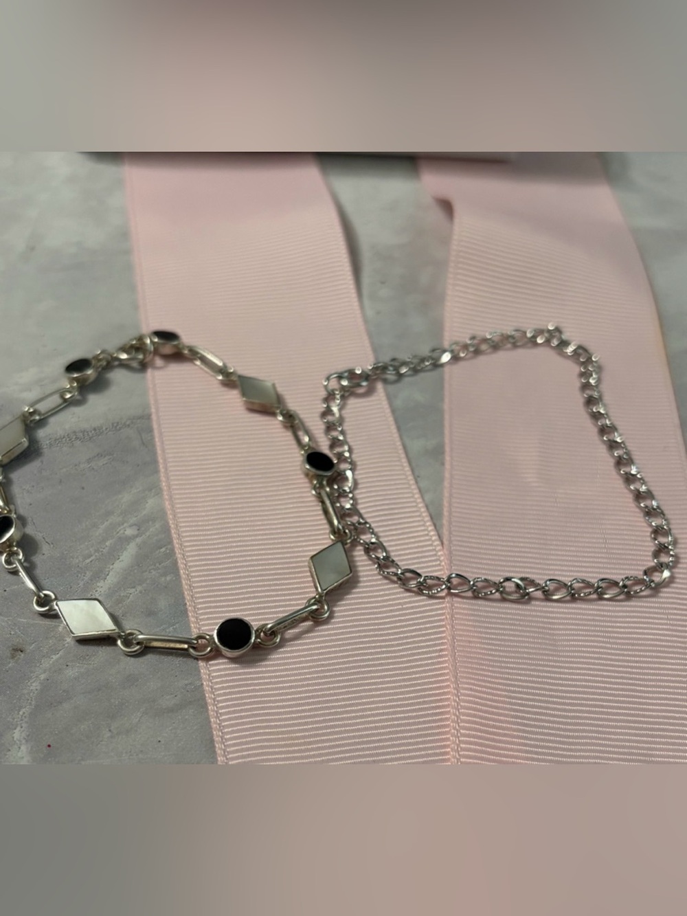 Sterling Silver Black and White Geometric Link Bracelet plas one more bracelet.